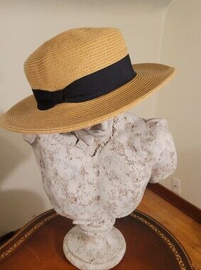 Straw Sun Hat With Black Ribbon Size O/S
